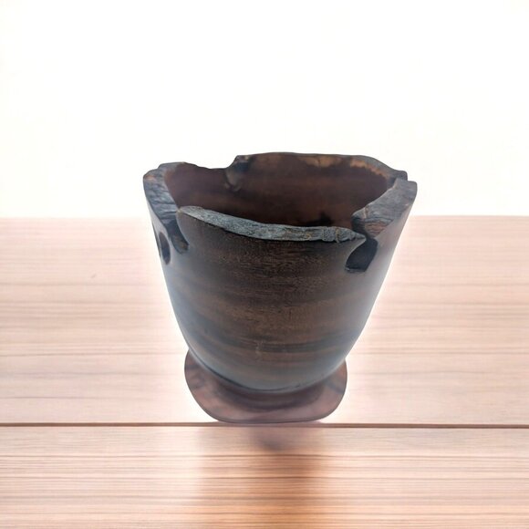 Handcrafted Decorative Wooden Planter Vase With Natural Edge Walnut?  6" Tall - Picture 2 of 10